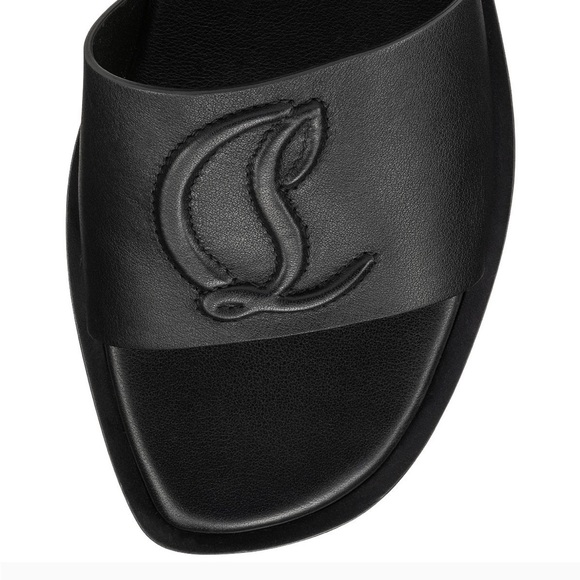 Christian Louboutin Leather Logo Red Sole Slide Sandals 36.5 - Picture 2 of 5
